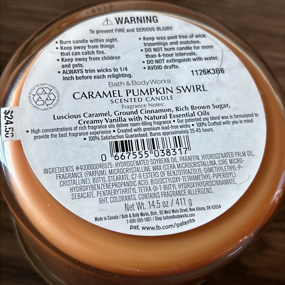 Bath & Body Works Caramel Pumpkin Swirl 3-Wick Candle 14.5 oz NEW - Picture 4 of 5